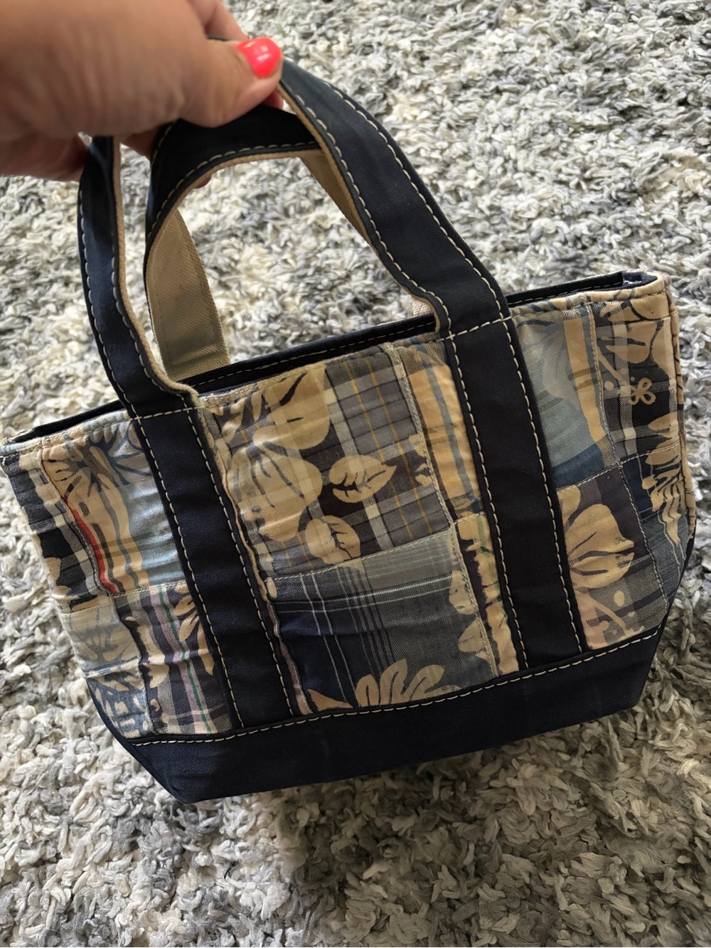 L.L. Bean Vintage Boat & Tote Mini Madras Rare Plaid Blue Hawaiian Floral Canvas - Picture 1 of 11